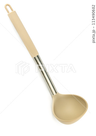 Kitchen ladle isolated on white. Vertical photo. Kitchen ladle isolated on white. Vertical photo. 113490682
