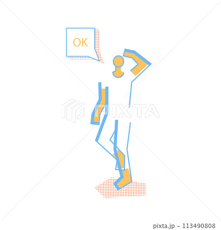 Man in dynamic pose with ok text in dialog speech bubble 113490808