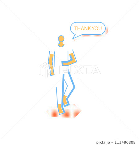 Man in dynamic pose with thank you text dialog speech bubble Man in dynamic pose with thank you text dialog speech bubble 113490809