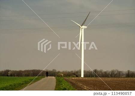 wind turbine farm on rural landscape 113490857