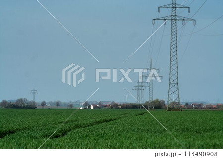 high voltage power line in the countryside high voltage power line in the countryside 113490908