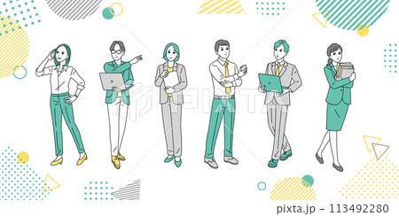 様々な職種のビジネスパーソンの全身イラストセット 113492280