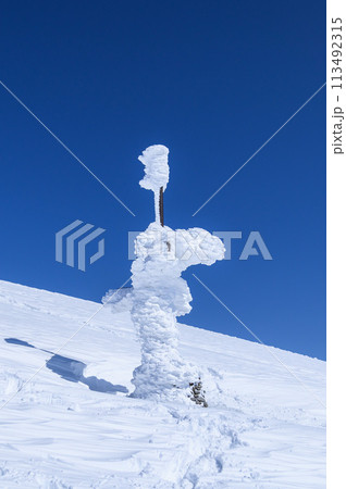 厳冬の谷川岳・青空とケルン 113492315