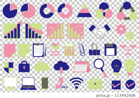 Graph and other business icons and vector illustration set 113492606