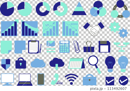 Graph and other business icons and vector illustration set 113492607