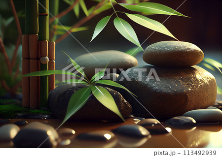 spa background with bamboo and stones on water spa background with bamboo and stones on water 113492939