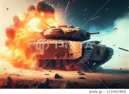 a illustration of a battlefield in war with tanks 113492968