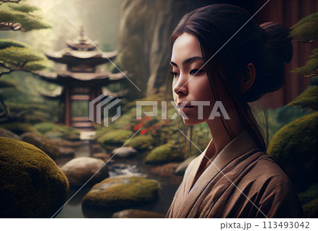 zen garden beautiful woman meditating zen garden beautiful woman meditating 113493042
