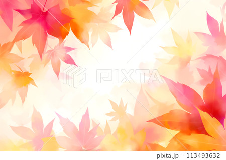 美しい秋の紅葉の水彩風フレーム背景 113493632