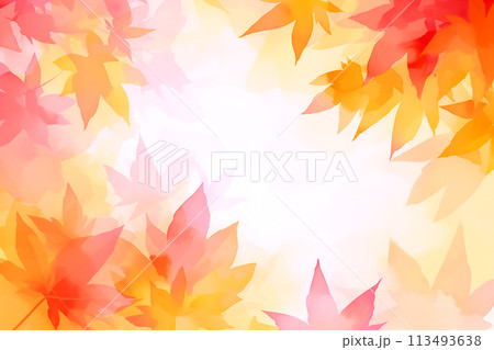 美しい秋の紅葉の水彩風フレーム背景 113493638