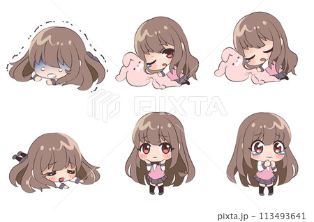ミニキャラ_落ち込む女の子_XL 113493641