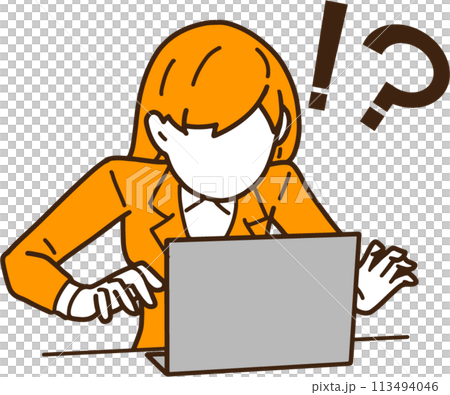 一位女商人對電腦錯誤感到驚訝的插圖 113494046