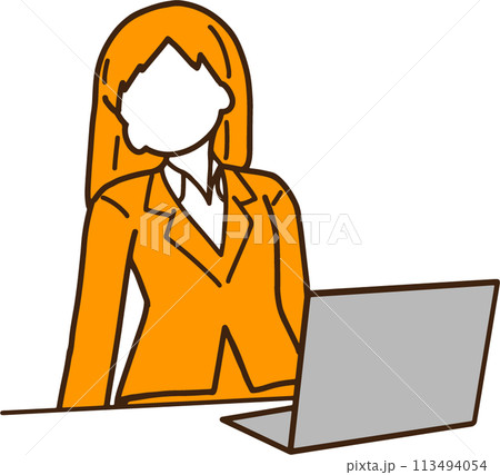 パソコンの仕事に疲れたビジネスウーマンのイラスト 113494054