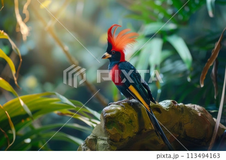 Vivid Royal Flycatcher in Tropical Forest. Generative AI 113494163