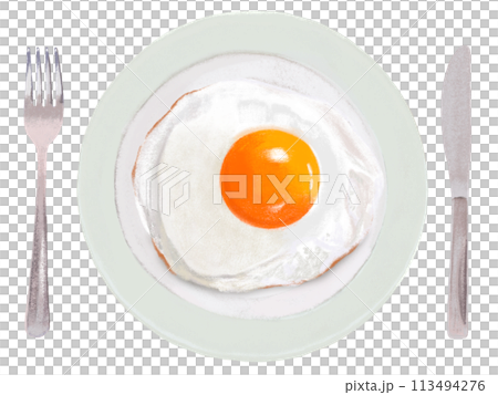 Fried egg (with plate and cutlery) 113494276