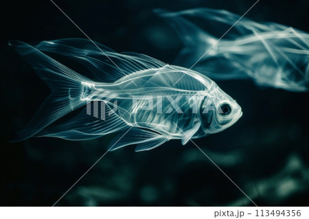 Ethereal X-Ray Goldfish Swimming in Darkness. Generative AI 113494356