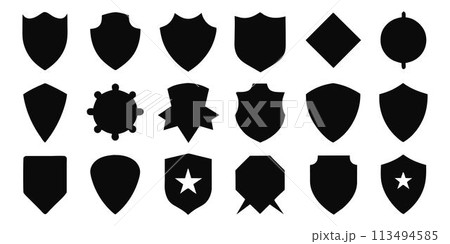 Awesome lovely shield, badges vector logo art set. Flat black color vector art set. 113494585