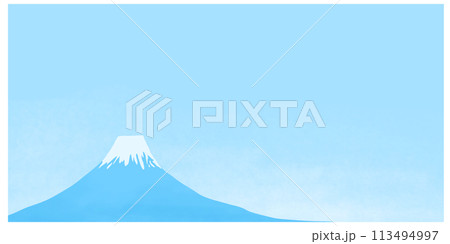 水色のシンプルな富士山と青空の背景イラスト 113494997