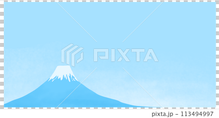 水色のシンプルな富士山と青空の背景イラスト 113494997