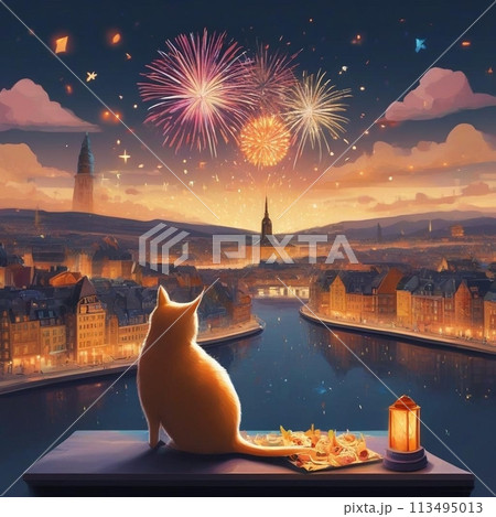 ねこさん花火を満喫 ねこさん花火を満喫 113495013