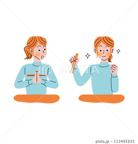 食事_女性_箸_3 113495835