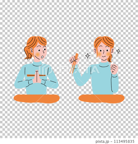 食事_女性_箸_3 113495835