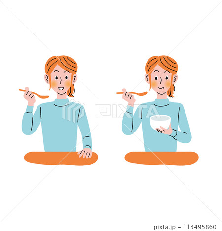 食事_女性_スプーン_1 食事_女性_スプーン_1 113495860