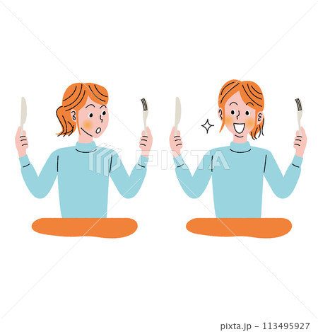 食事_女性_フォークナイフ_2 食事_女性_フォークナイフ_2 113495927