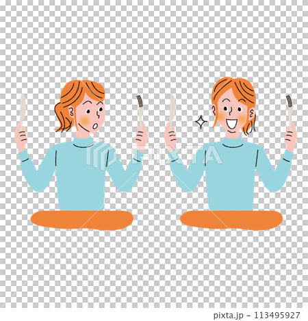 食事_女性_フォークナイフ_2 食事_女性_フォークナイフ_2 113495927