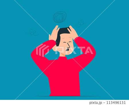 Person headache or anxiety attack crisis. Suffering from depression 113496131