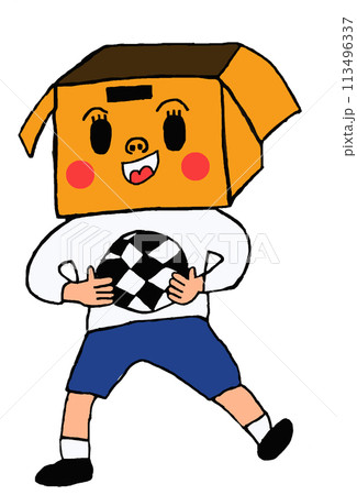 サッカーをする段ボールくん サッカーをする段ボールくん 113496337