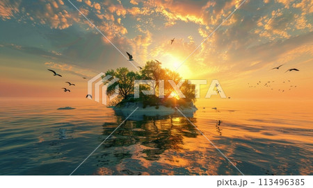 Small Island in the Middle of a Body of Water 113496385