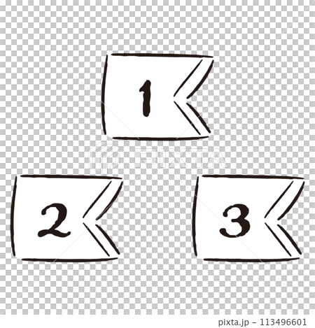 シンプルでおしゃれなフラッグ型のランキングパーツのセット(白黒) シンプルでおしゃれなフラッグ型のランキングパーツのセット(白黒) 113496601