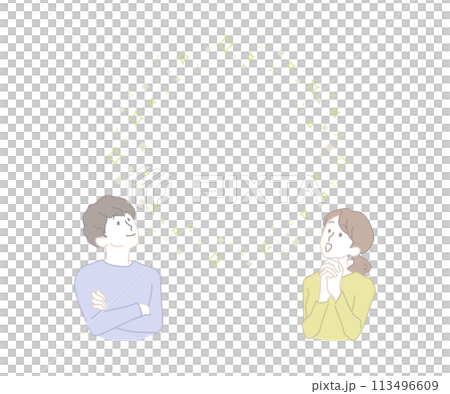 一對幸福夫婦和一個閃閃發光的簡單框架的圖像插圖 113496609