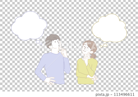 一緒に考える若い男女、カップル、夫婦のイメージイラスト 一緒に考える若い男女、カップル、夫婦のイメージイラスト 113496611