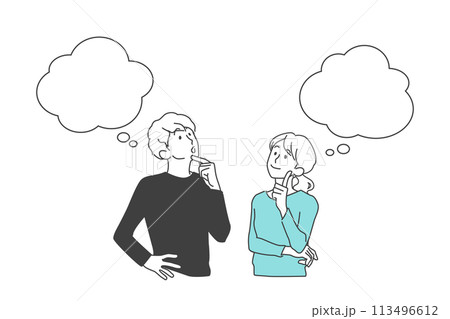 一緒に考える若い男女、カップル、夫婦のイメージイラスト 一緒に考える若い男女、カップル、夫婦のイメージイラスト 113496612