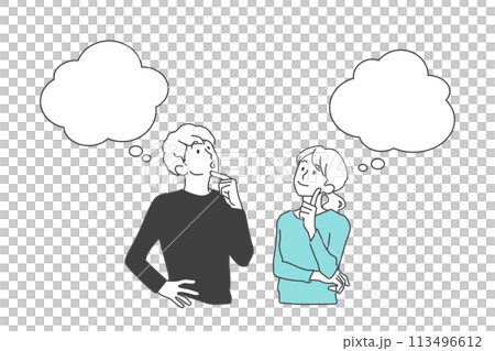 一緒に考える若い男女、カップル、夫婦のイメージイラスト 一緒に考える若い男女、カップル、夫婦のイメージイラスト 113496612