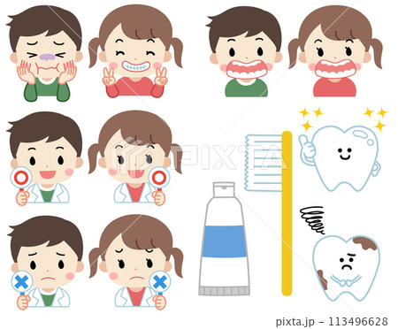デンタルケアと子供と歯のイラストアイコンセット 113496628