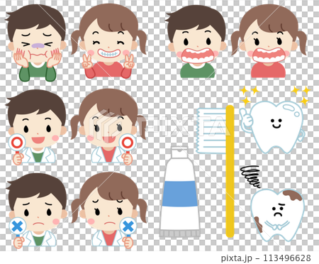 デンタルケアと子供と歯のイラストアイコンセット 113496628