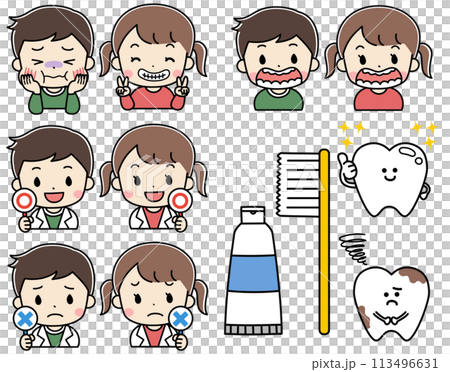 Dental care and children and teeth illustration icon set Dental care and children and teeth illustration icon set 113496631