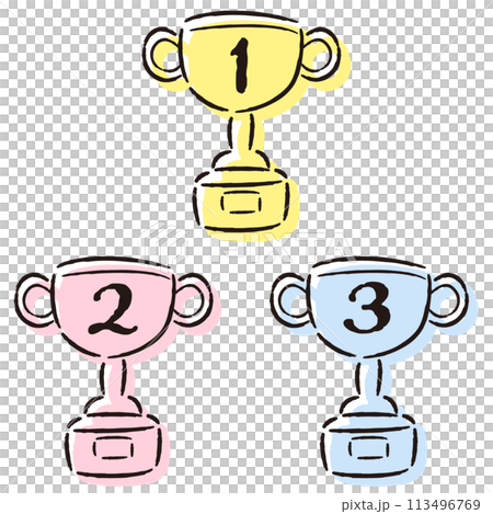 シンプルでおしゃれなカップ(トロフィー)のランキングパーツのセット(カラー) シンプルでおしゃれなカップ(トロフィー)のランキングパーツのセット(カラー) 113496769