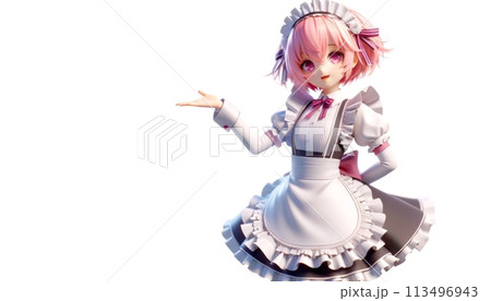 メイド服を着た可愛い女の子が案内ポーズをしている 113496943