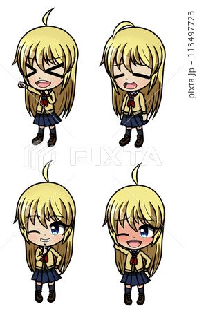 セーラー服を着た金髪の女の子のイラストセット 113497723