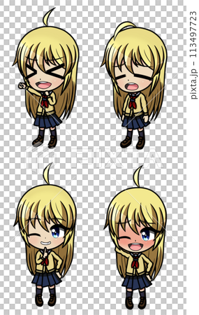 セーラー服を着た金髪の女の子のイラストセット 113497723