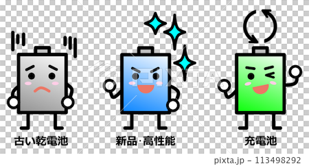 新品で高性能な乾電池と古い乾電池の比較イラスト 113498292
