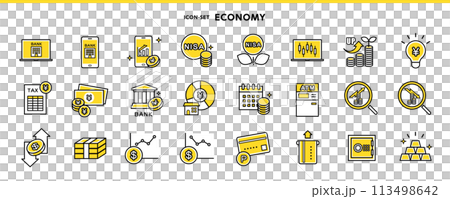 NISA、株、投資、投資信託、銀行など経済関係アイコンセット 113498642