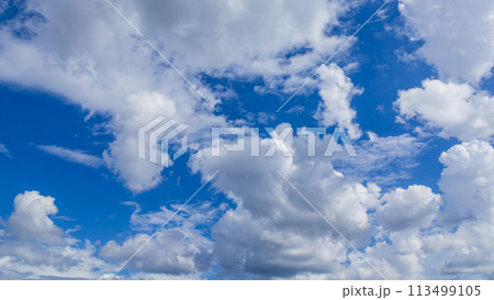 青空に流れるたくさんの白い雲 113499105