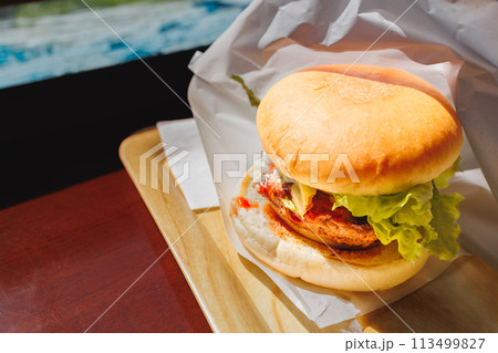 バーガーのクローズアップ 113499827