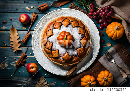 Homemade Healthy Thanksgiving Day Pumpkin PIe with Whipped Cream Homemade Healthy Thanksgiving Day Pumpkin PIe with Whipped Cream 113500352