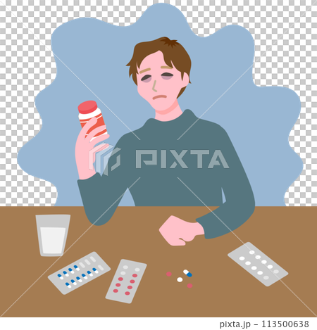 A man taking a lot of medicine A man taking a lot of medicine 113500638